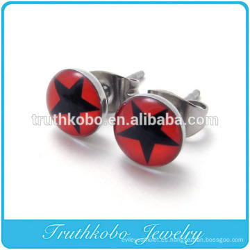 TKB-E0065 2014 Acero Inoxidable Estrella Brillante Círculo Rojo Par Stud Stud Pendientes Para Mujer Nuevo Diseño Al Por Mayor Conjunto de Joyería de Epoxi Estrella